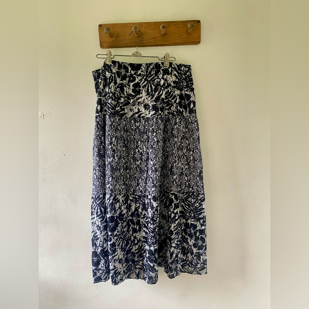 Vintage Basic Editions Cotton Black & White Skirt, Elastic Waist, Size L